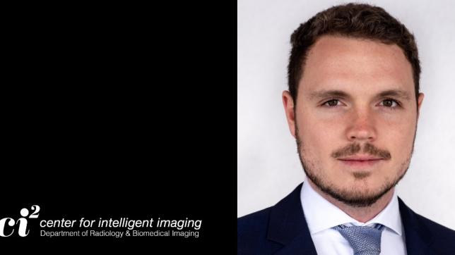 Left side is a black background with UCSF ci2 logo and right side is a headshot of a man wearing a suit jacket, white shirt and tie against a white background 